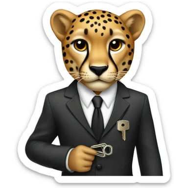 cheetah in a classic suit With keys sticker