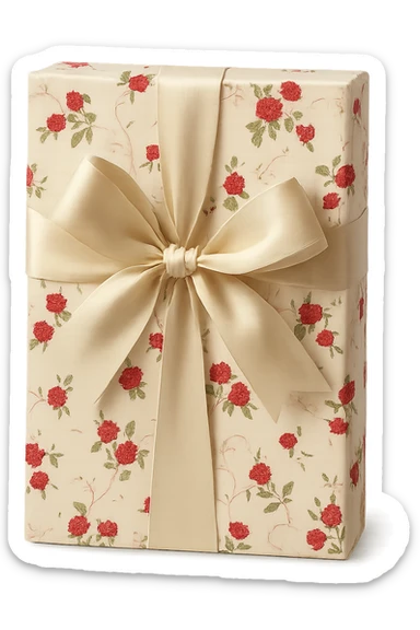 Elegant Rococo pale white red ditsy floral gift box  , remove background sticker