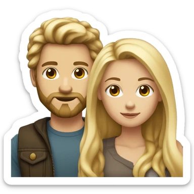 a couple, he has light skin, dark blonde hair and a beard, she has light skin and dyed blonde long hair with roots, both are stronger built sticker