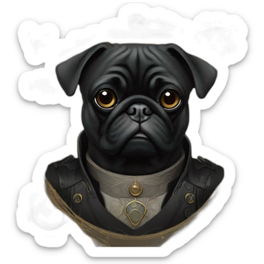 A cyberpunk black pug in Art Nouveau style during 1910 sticker