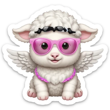 a white baby lamb with white angel wings and pink sunglasses on sticker