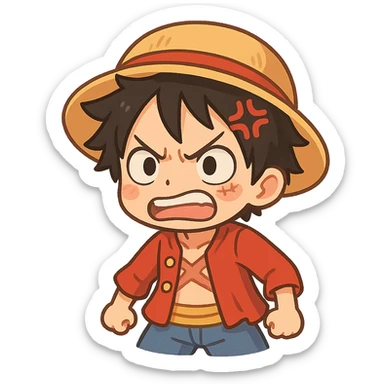 Luffy from One Piece, angry, cartoon chibi style sticker