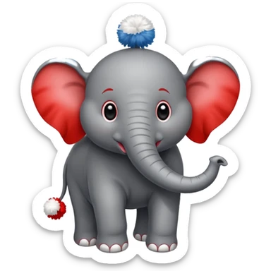 A elephant with pom-poms that are white and red sticker