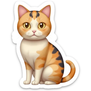 full body calico cat with skinny head and fat body with an anxious face sticker