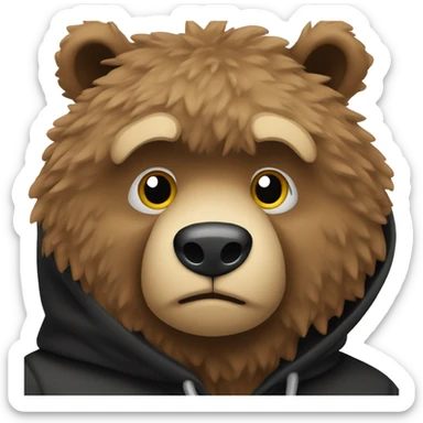 A rugged bear with a fitted black hoodie pulled up over its fur sticker