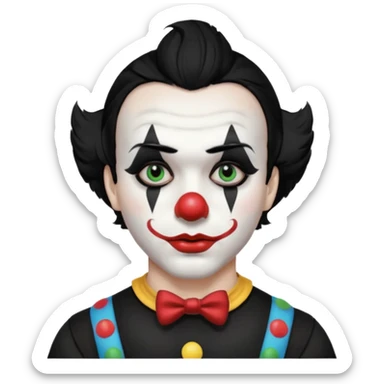 man with black hair only black and white clown makeup black eye makeup black lipstick black t-shirt sticker