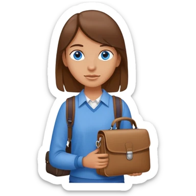 blue eyed brown hair collage student that carries laptop and bag sticker