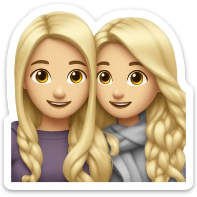 Best friends blonde girl and brunette girl hugs sticker