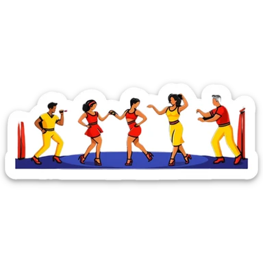 Colombian salsa night club with dancers, live band, and festive lights sticker