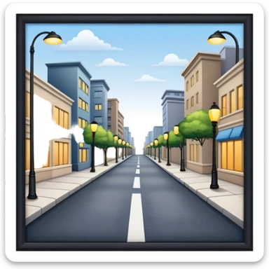 Empty streets with pavement, buildings on the sides, and streetlights, symbolizing urban life and pathways sticker