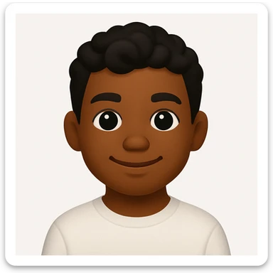 Make the boy slightly darker with tanned skin, keeping his black wavy hair, black eyes, no beard or mustache, and wearing a white sweatshirt. The style should resemble emoji style. sticker