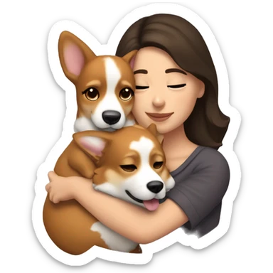 Brunette girl cuddling corgi sticker