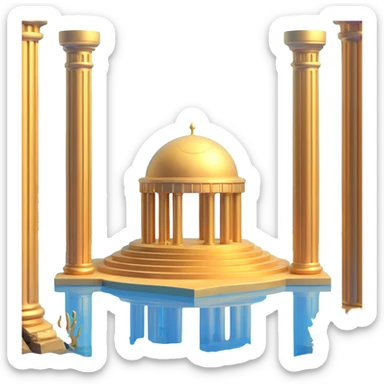futuristic golden domed base with Anunnaki motifs, underwater setting, pillars sticker