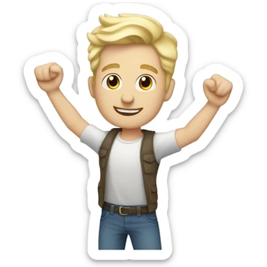 full body raised arms light curl blonde 30yo man blue eyed pale skin sticker