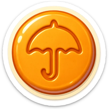 retro sticker style icon of a dalgona candy with an umbrella shape pressed in the center, playful and bold sticker