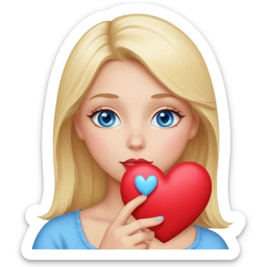 Une femme blonde yeux bleus qui envoi un bisous cœur sticker