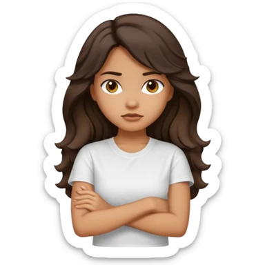 Tan girl dark long wavy hair crossing her arms with slight pout sticker