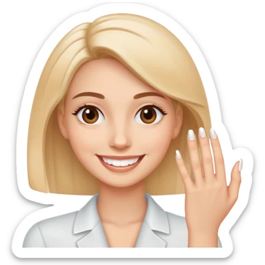 a person showing clean, trimmed nails, smiling, simple and expressive sticker