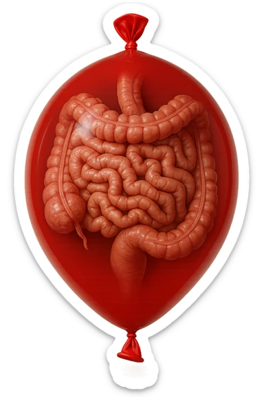 intestino umano anatomico chiuso in un palloncino rosso, iperrealistico 4k sticker
