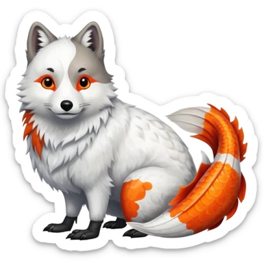 Asian Painted Fluffy Realistic Rock-Ptarmigan-Arctic-Wolf-Koi-Fish-Animal-hybrid, full body, with red marking over eye sticker