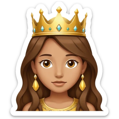 Girl with long brown hair Wearing a crown sticker