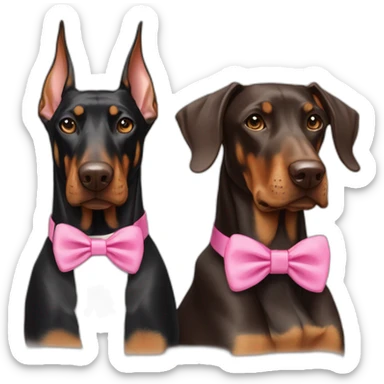 doberman-with-a-pink-bow-tie,-with-a-white-doberman-on-its-left-and-a-brown-doberman-on-its-right sticker
