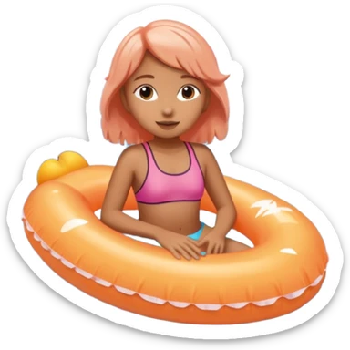 Girl in a peach colored floatie swimming underneath a waterfall sticker