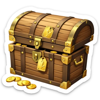classic wooden treasure chest with gold coins spilling out sticker