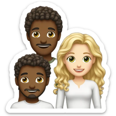 Couple, brown skin guy curly hair with a white girl blonde with teeth braces sticker