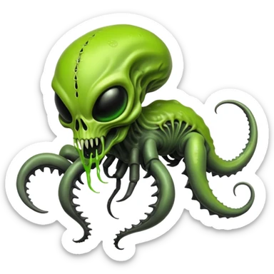 Toxic Chartreuse-Green Slime-Glossed Acid-Patterned Venom-Duskull-Xenomorph-hybrid-creature (full body) sticker
