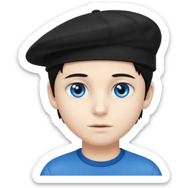 Menino branco de cabelo escuro, boné preto, olhos azuis sticker