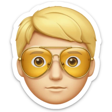 golden-yellow aviator Glasses, metallic frame with clear lenses, gentle highlights. only glasses. sticker