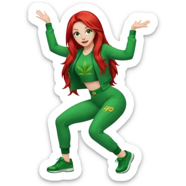 Thick white woman twerking with long red hair and green 420 outfit sticker