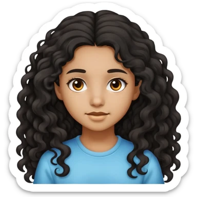 A young teenage girl with light brown skin and long wavy + curly black hair sticker