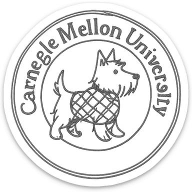 Carnegie Mellon University school seal with Scotty the Scottish Terrier mascot integrated into the design, tartan colors, 'Carnegie Mellon University' text on the seal, classic emblem style sticker