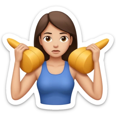 woman straining with a difficult expression carrying something very heavy on her back sticker