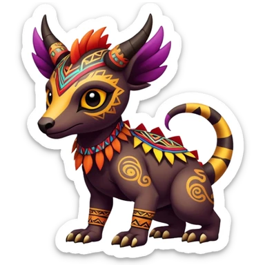 a colorful dark edgy cute vernid-fionbri-creature with tribal markings full body sticker