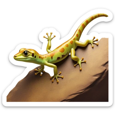 cinematic-gecko-realistic-full-body-climbing-emoji,-tiny-agile-frame-sticking-to-a-glass-surface-with-specialized-toes,-smooth-speckled-skin-in-rich-earthy-tones,-large-glistening-eyes-wide-and-watchful,-delicate-curved-tail-balancing sticker
