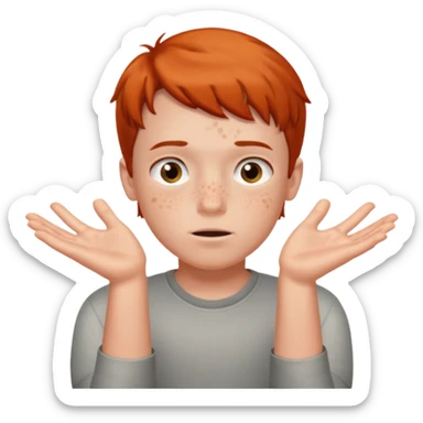 A boy shrugging with 6 over one hand and 7 over the other sticker