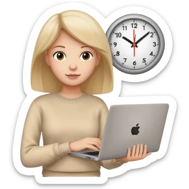 I like the 4th image. Now, make the same woman leave work with her laptop in hand. Add a round clock behind her on the wall. She is wearing a beige sweater.  sticker