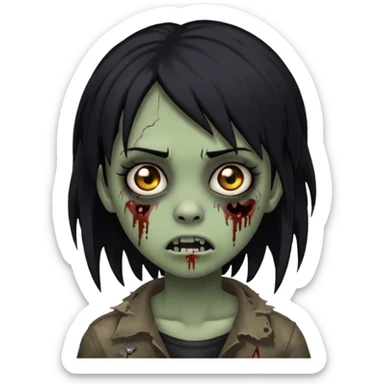 Girl, zombie, black hair, medium long, emo, shaggy, dark, spooky, creepy expression sticker