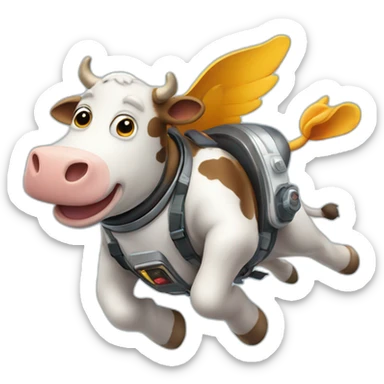 cow flying to space while wearing a jetpack sticker