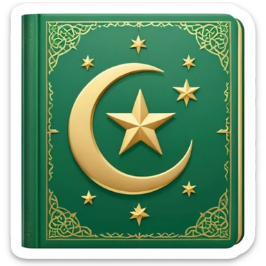 Closed Quran with the Islamic Symbol on it (moon and star) green from left to right sticker