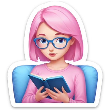a female reader pink light and blue reading a book on kindle sticker