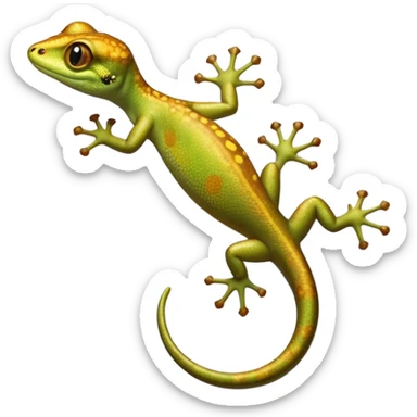 cinematic-gecko-realistic-full-body-climbing-emoji,-tiny-agile-frame-sticking-to-a-glass-surface-with-specialized-toes,-smooth-speckled-skin-in-rich-earthy-tones,-large-glistening-eyes-wide-and-watchful,-delicate-curved-tail-balancing sticker