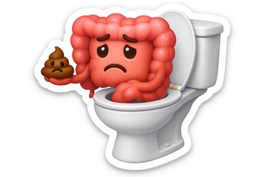 emoji stile iphone di un intestino che esce dal wc con in mano una montagnetta di feci con espressione triste a palline sticker