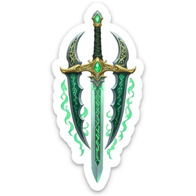 magical greatsword with a Eldritch green fire powers in it sticker