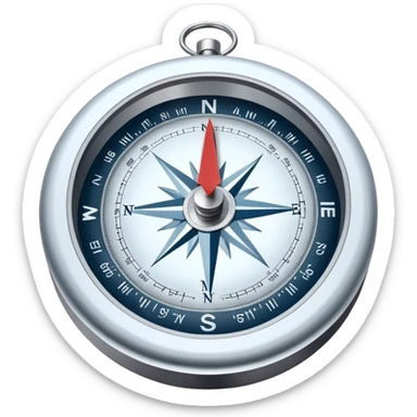 A compass pointing north, with the 'N' clearly marked. Cold, snowy atmosphere in the background, symbolizing the northern direction and icy climate sticker