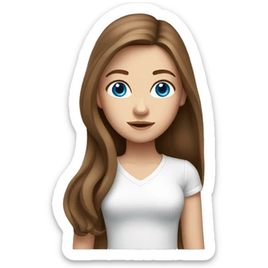 White Girl with long brown hair and blue eyes white shirt sticker