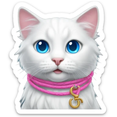 White cat with long hair and blue eyes with a pink lasso  sticker